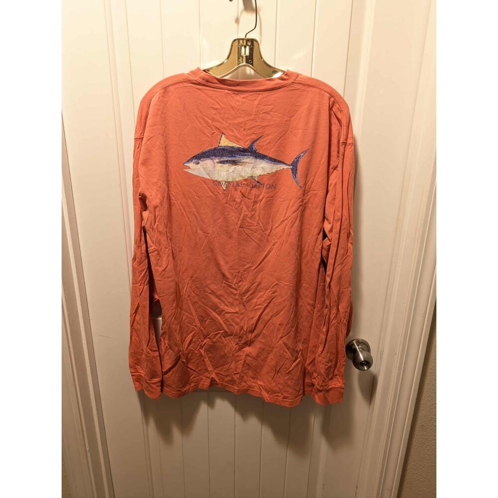 Coastal Cotton Men's Original Tuna Fish Long Sleeve T-Shirt Coral Size L